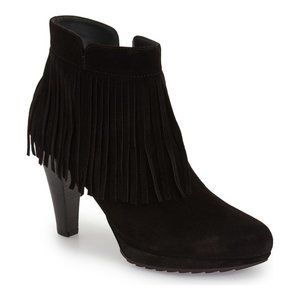 Paul Green Black Suede Fringe Heel Booties